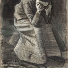 Vincent van Gogh Weeping Woman Black and white chalk with brush and stumping brush and black and grey wash and traces of graphite over a brush and brown ink underdrawing on ivory wove paper.